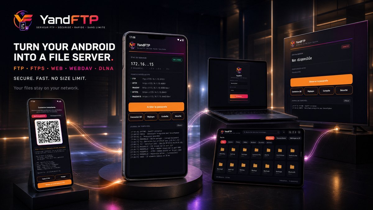 YandFTP - an Android phone serving files over five protocols